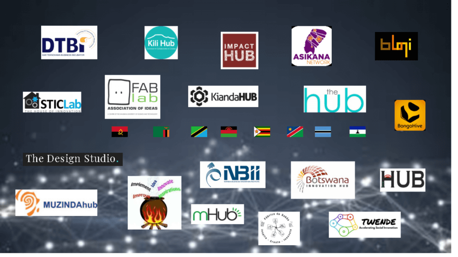 Key technology hubs in Malawi, Tanzania, Zimbabwe, Namibia, Botswana, Angola, Lesotho